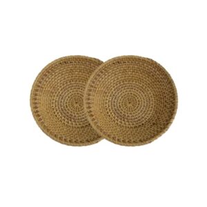 balinesia set of 2 small round handmade natural rattan baskets | circle countertop handwoven rattan for storage and display | wicker vanity storage tray home decor | peanut bowl