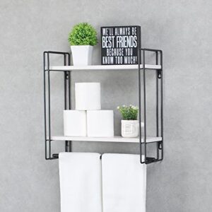 industrial bathroom shelves with towel bar,24 inch rustic racks for bathroom,2 layers farmhouse rack over toilet,pipe wall mounted,home decor floating holder (white)