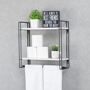 Industrial Bathroom Shelves with Towel Bar,24 inch Rustic Racks for Bathroom,2 Layers Farmhouse Rack Over Toilet,Pipe Wall Mounted,Home Decor Floating Holder (White)