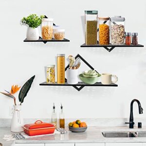 3 Sets Floating Shelves Wall Mounted Decor Display Ledge Shelf, Black Metal Decorative Wall Storage Shelf Organizer, Hanging Wall Shelves for Bedroom Hallway Office Kitchen Living Room(3 Sizes)