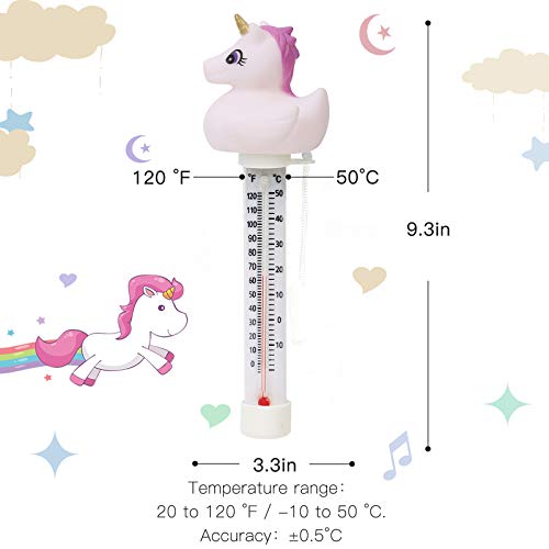XY-WQ Floating Pool Thermometer, Large Size Easy Read for Water Temperature with String for Outdoor and Indoor Swimming Pools and Spas (Unicorn)