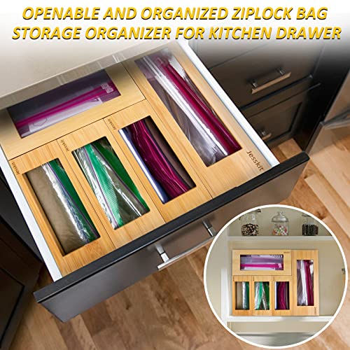 Jesskit Ziplock Bag Organizer for Kitchen Drawer, 5 Pieces Bamboo Food Storage Bag Holders Compatible with Gallon, Quart, Sandwich, Snack, Candy Variety Size Bags