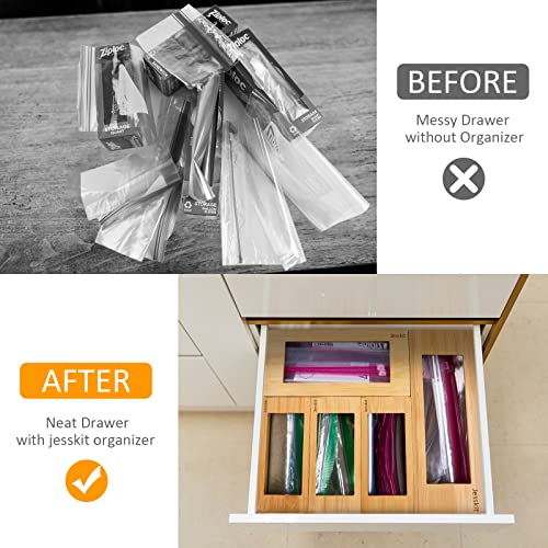 Jesskit Ziplock Bag Organizer for Kitchen Drawer, 5 Pieces Bamboo Food Storage Bag Holders Compatible with Gallon, Quart, Sandwich, Snack, Candy Variety Size Bags