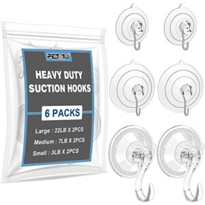 suction cup hooks-6 packs, reusable heavy duty wreath suction cups hanger with hooks for shower, glass and window (2 large, 2 medium, 2 small)
