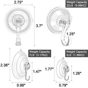 Suction Cup Hooks-6 Packs, Reusable Heavy Duty Wreath Suction Cups Hanger with Hooks for Shower, Glass and Window (2 Large, 2 Medium, 2 Small)