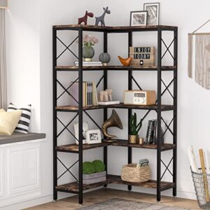 Tribesigns 5-Shelf Corner Bookshelf, Large Modern Corner Bookcase, 5-Tier Tall Corner Shelf Storage Display Rack with Metal Frame for Living Room Home Office (Rustic Brown)