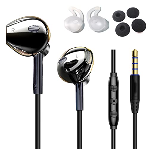 SUYUZREY Wired Earbud Upgrade high-Fidelity Heavy bass semi-in-Ear Headphones with Microphone,3.5mm Jack Dual-Diaphragm Stereo Earbuds bass Boost,with Earhook and Sponge Noise Reduction Earphones