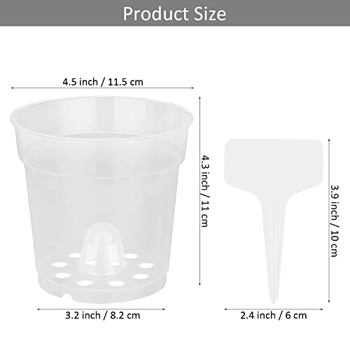 durony 12 Pack 4.5 Inches Clear Orchid Pots with Holes Flower Plant Pot Durable Plastic Planter with 12 Pieces Plant Labels Great Drainage for Seedlings Planting