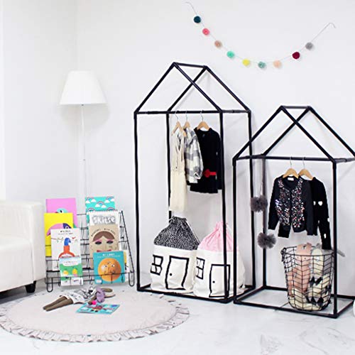 PETITE MAISON Kids Closet - Dress up Clothing Garmet Rack, Hanging Costume Organizer with Cute House Frame, Handmade Premium Quality, 25" x 17" x 47", Aluminium Super-Light, Medium Black