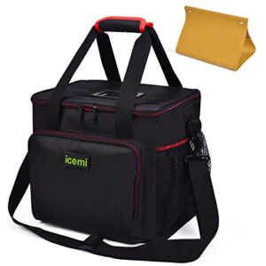 icemi insulated lunch bag for women and men, soft sided portable cooler tote bag for office picnic beach lunch beach bbq party, (24l) black