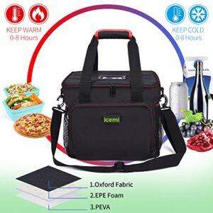 iceMi Insulated Lunch Bag for Women and Men, Soft Sided Portable Cooler Tote Bag for Office Picnic Beach Lunch Beach BBQ Party, (24L) Black