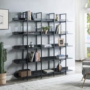 p purlove 5-tiers open bookcase vintage industrial bookshelf home office bookshelf furniture with fence