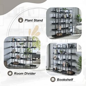 P PURLOVE 5-Tiers Open Bookcase Vintage Industrial Bookshelf Home Office Bookshelf Furniture with Fence