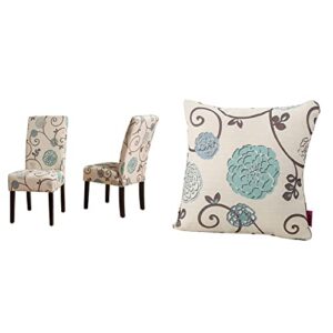 christopher knight home pertica fabric dining chairs, 2-pcs set, white and blue floral & ippolito fabric pillow, white and blue floral