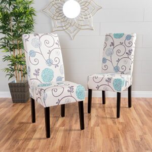 Christopher Knight Home Pertica Fabric Dining Chairs, 2-Pcs Set, White and Blue Floral & Ippolito Fabric Pillow, White and Blue Floral