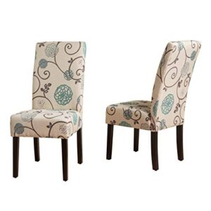 Christopher Knight Home Pertica Fabric Dining Chairs, 2-Pcs Set, White and Blue Floral & Ippolito Fabric Pillow, White and Blue Floral