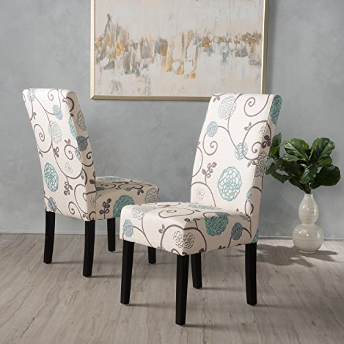 Christopher Knight Home Pertica Fabric Dining Chairs, 2-Pcs Set, White and Blue Floral & Ippolito Fabric Pillow, White and Blue Floral