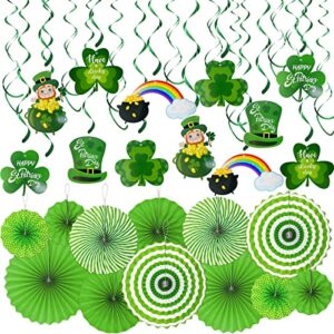 turnmeon 42 pack st. patrick's day party decorations green paper fans hanging ceiling foil swirls lucky shamrocks clover leprechaun cutout st.patrick's day decorations indoor home irish party supplies