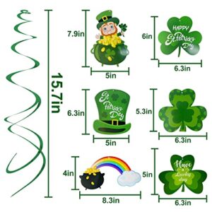 TURNMEON 42 Pack St. Patrick's Day Party Decorations Green Paper Fans Hanging Ceiling Foil Swirls Lucky Shamrocks Clover Leprechaun Cutout St.Patrick's Day Decorations Indoor Home Irish Party Supplies