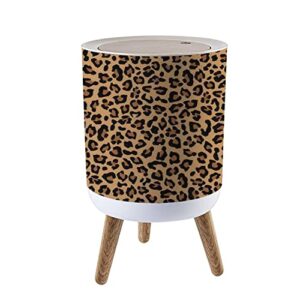 ibpnkfaz89 small trash can with lid leopard seamless classic print the skin of a wild cat fashion garbage bin wood waste bin press cover round wastebasket for bathroom bedroom kitchen 7l/1.8 gallon