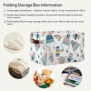 susiyo Large Foldable Storage Bin, Christmas Hats Mittens Fabric Storage Baskets Collapsible Decorative Baskets Organizing Basket Bin with PU Handles for Shelves Home Closet Bedroom Living Room-1Pack