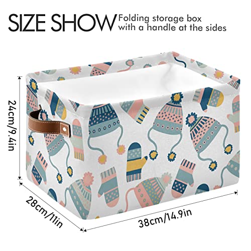 susiyo Large Foldable Storage Bin, Christmas Hats Mittens Fabric Storage Baskets Collapsible Decorative Baskets Organizing Basket Bin with PU Handles for Shelves Home Closet Bedroom Living Room-1Pack