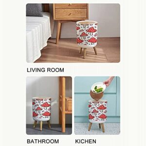 Small Trash Can with Lid mushroom seamless hand drawing doodle cartoon icon design mushroom Garbage Bin Wood Waste Bin Press Cover Round Wastebasket for Bathroom Bedroom Kitchen 7L/1.8 Gallon