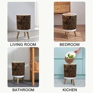 Small Trash Can Textured Dark Brown Marble Stone with White Spots Recycle Bins with Press Top Lid Dog Proof Wastebasket for Kitchen Bathroom Bedroom Office 7L/1.8 Gallon