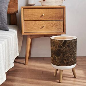 Small Trash Can Textured Dark Brown Marble Stone with White Spots Recycle Bins with Press Top Lid Dog Proof Wastebasket for Kitchen Bathroom Bedroom Office 7L/1.8 Gallon