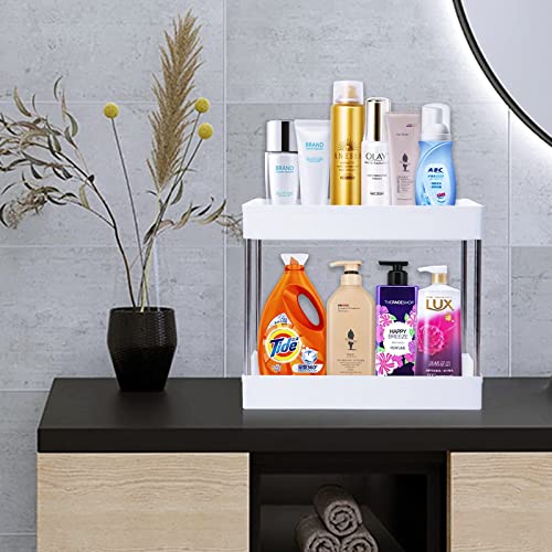 Decorcode 2-Tier Bathroom Organizer Countertop, Kitchen Spice Rack, Vanity Shelf for Makeup, Cosmetic, Skin Care, Narrow Places Storage Shelf for Bathroom, Under Sink, Kitchen, Laundry,White