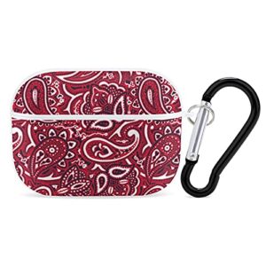 unique headphone case cover compatible with airpods pro wireless charging case, smooth headphone case with keychain, led visible, paisley bandana red