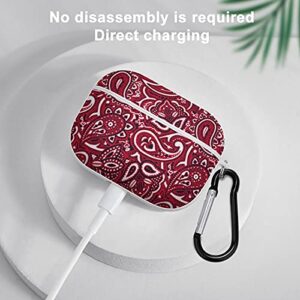 Unique Headphone Case Cover Compatible with Airpods Pro Wireless Charging Case, Smooth Headphone Case with Keychain, Led Visible, Paisley Bandana Red