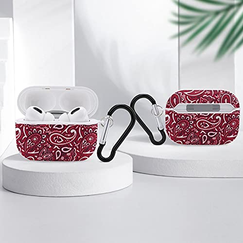 Unique Headphone Case Cover Compatible with Airpods Pro Wireless Charging Case, Smooth Headphone Case with Keychain, Led Visible, Paisley Bandana Red