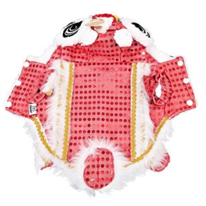 small pet costume lion dance pet costume with red yellow sequins christmas new year cat dog clothes winter warm hoodies coat for small meduim large dogs (52x20cm) small dog clothes