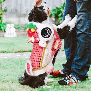 Small Pet Costume Lion Dance Pet Costume with Red Yellow Sequins Christmas New Year Cat Dog Clothes Winter Warm Hoodies Coat for Small Meduim Large Dogs (52X20cm) Small Dog Clothes