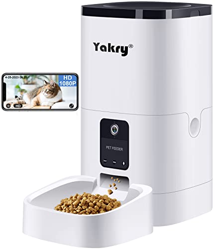 Yakry Automatic Dog Feeder with Camera - 6L/25 Cups Smart Cat Feeder with Timer 2-Way Audio HD 1080P Cam Night Vision - 2.4G WiFi Pet Food Dispenser with App Control C2