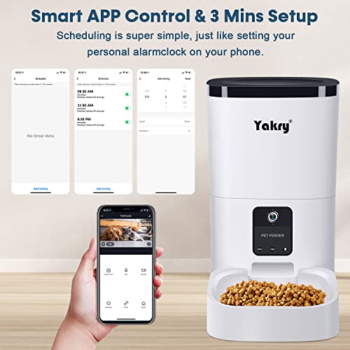 Yakry Automatic Dog Feeder with Camera - 6L/25 Cups Smart Cat Feeder with Timer 2-Way Audio HD 1080P Cam Night Vision - 2.4G WiFi Pet Food Dispenser with App Control C2