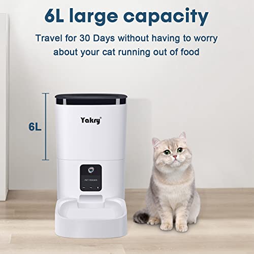 Yakry Automatic Dog Feeder with Camera - 6L/25 Cups Smart Cat Feeder with Timer 2-Way Audio HD 1080P Cam Night Vision - 2.4G WiFi Pet Food Dispenser with App Control C2