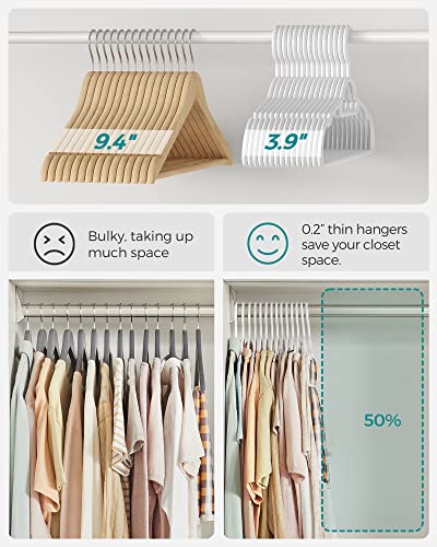 SONGMICS Plastic Hangers, 30 Pack Lightweight Space-Saving Hangers, Hangs up to 8 lb, Heavy-Duty Clothes Hangers for Coats, Pants, Dresses, White UCRP007W30