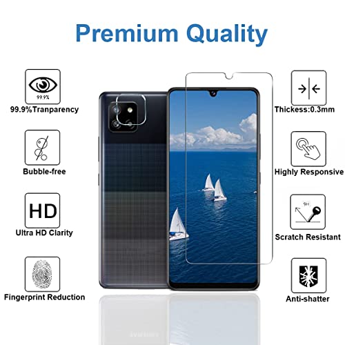 [3+3 Pack] Galaxy A42 Screen Protector with Camera Lens Protector, HD Tempered Glass Film, 9H Hardness, Anti Scratch, Easy Installation, Bubble Free, Screen Protector for Samsung Galaxy A42 5G