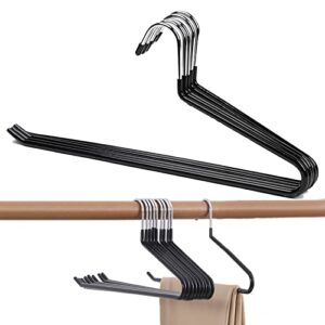 yqmy pants hangers slack/trousers hangers 10 pack, open ended design space saving slim strong and durable anti-rust chrome metal hangers (black heavy duty)