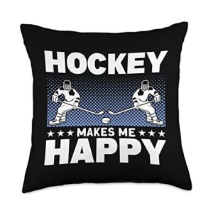 hockey makes me happy - ice hockey gift apparel makes me happy-ice hockey throw pillow, 18x18, multicolor
