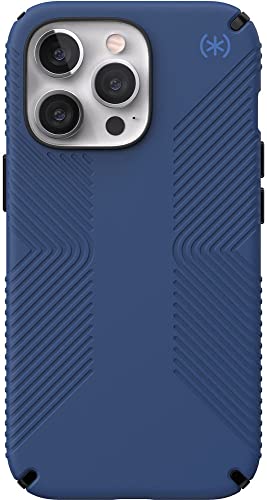 Speck Presidio2 Grip Case for Apple iPhone 13 Pro Polycarbonate,Shock-Absorbent Coastal Blue and Black Compatible w Mag Safe