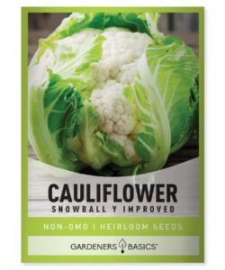 cauliflower seeds for planting - (snowball y improved) is a great heirloom, non-gmo vegetable variety- 1 gram seeds great for outdoor spring, winter and fall gardening by gardeners basics