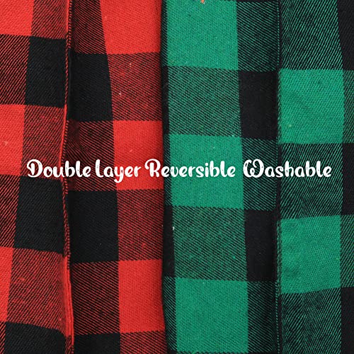 2 Pack Christmas Dog Bandanas,Double Layer Reversible Washable,Merry Christmas Snowman Gift Packages Pattern On Plaid Green Red Soft Cotton for Small Medium Large Dogs Cats Pets