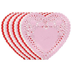 yssai 300 pcs 4 inch mini valentine heart doilies cutouts paper lace doilies with 3 colors red pink and white valentine craft gift set for valentine's day mother's day wedding favor party decorations