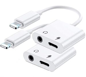 [apple mfi certified] 2 pack lightning to 3.5mm headphone jack adapter 2 in 1 iphone headphones adapter charger and aux audio splitter for iphone 14/13/12/11/xs/xr/x/8/7 charging+music control