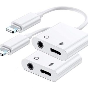 [Apple MFi Certified] 2 Pack Lightning to 3.5mm Headphone Jack Adapter 2 in 1 iPhone Headphones Adapter Charger and Aux Audio Splitter for iPhone 14/13/12/11/XS/XR/X/8/7 Charging+Music Control