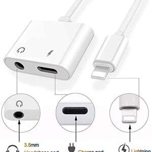 [Apple MFi Certified] 2 Pack Lightning to 3.5mm Headphone Jack Adapter 2 in 1 iPhone Headphones Adapter Charger and Aux Audio Splitter for iPhone 14/13/12/11/XS/XR/X/8/7 Charging+Music Control