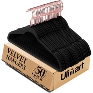 ulimart velvet hangers -hangers 50 pack- non slip hangers heavy duty clothes hangers - hangers non slip felt hangers for coats, suit, jackets, pants & dress black velvet hanger